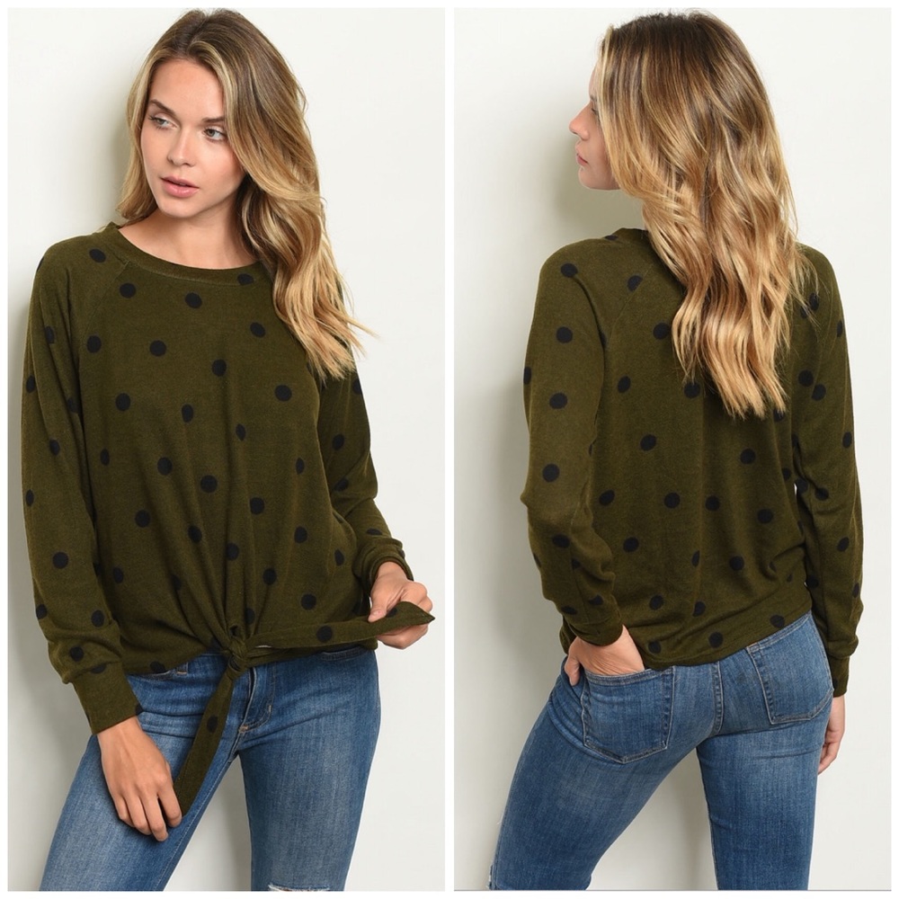 Olive Polka Dot Knot Sweater